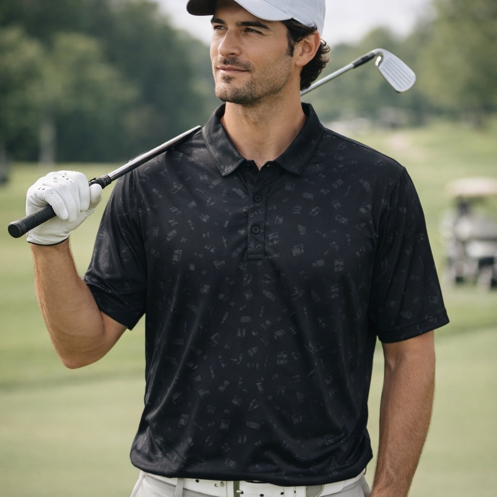 Swannies Golf Polo Shirt XL Black Deer Antler Print Performance
